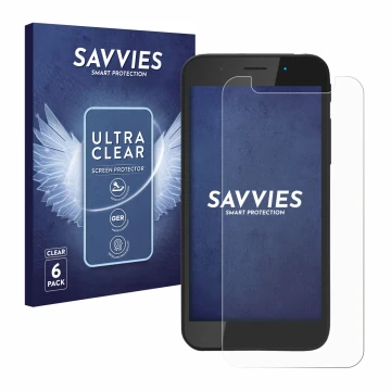 Vorderseite einer Produktverpackung mit dem Markenlogo Savvies. Daneben ist das Gerät Shiftphones Shift5me mit dem zugehörigen