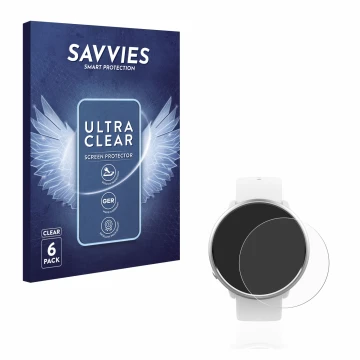 Vorderseite einer Produktverpackung mit dem Markenlogo Savvies. Daneben ist das Gerät Polar Ignite mit dem zugehörigen Display