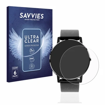 Vorderseite einer Produktverpackung mit dem Markenlogo Savvies. Daneben ist das Gerät Holalei Fitness Tracker 1.3