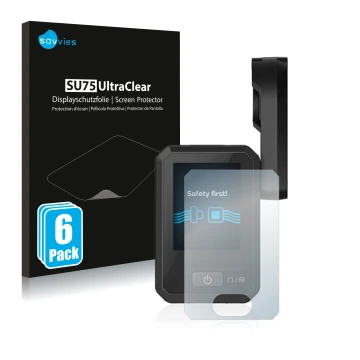 Vorderseite einer Produktverpackung mit dem Markenlogo Savvies. Daneben ist das Gerät Flyer Display D0 mit dem zugehörigen Dis