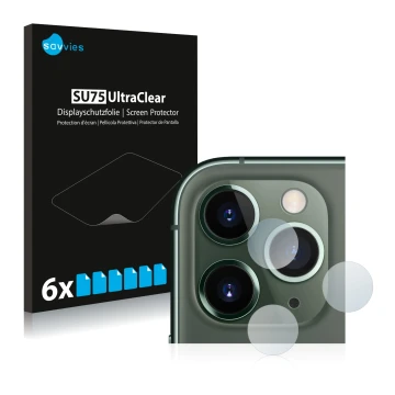 Vorderseite einer Produktverpackung mit dem Markenlogo Savvies. Daneben ist das Gerät Apple iPhone 11 Pro Max (NUR Kameraschut
