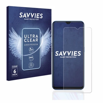 Vorderseite einer Produktverpackung mit dem Markenlogo Savvies. Daneben ist das Gerät Oppo A9 2020 mit dem zugehörigen Display