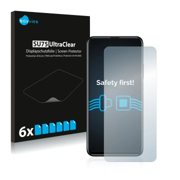 Vorderseite einer Produktverpackung mit dem Markenlogo Savvies. Daneben ist das Gerät Huawei Y9s mit dem zugehörigen Displaysc