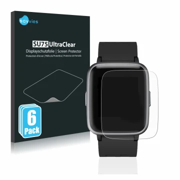 Vorderseite einer Produktverpackung mit dem Markenlogo Savvies. Daneben ist das Gerät Letsfit Fitness Tracker 1.3