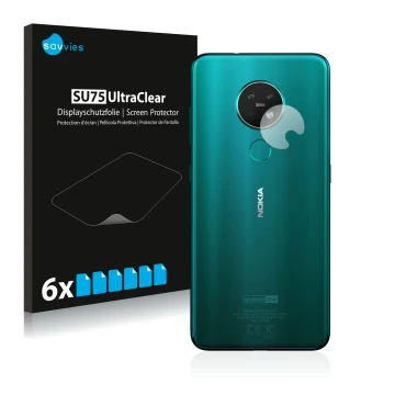 Vorderseite einer Produktverpackung mit dem Markenlogo Savvies. Daneben ist das Gerät Nokia 7.2 (NUR Kameraschutz) mit dem zug