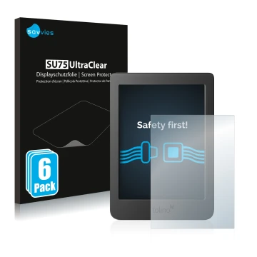 Vorderseite einer Produktverpackung mit dem Markenlogo Savvies. Daneben ist das Gerät Tolino Page 2 mit dem zugehörigen Displa