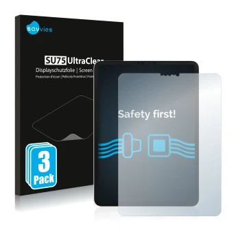 Vorderseite einer Produktverpackung mit dem Markenlogo Savvies. Daneben ist das Gerät Apple iPad Pro 11