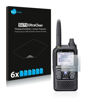 Vorderseite einer Produktverpackung mit dem Markenlogo Savvies. Daneben ist das Gerät Icom ID-51E Plus 2 mit dem zugehörigen D