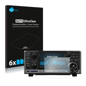 Vorderseite einer Produktverpackung mit dem Markenlogo Savvies. Daneben ist das Gerät Icom IC-R8600 mit dem zugehörigen Displa