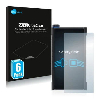 Vorderseite einer Produktverpackung mit dem Markenlogo Savvies. Daneben ist das Gerät FiiO M15 mit dem zugehörigen Displayschu