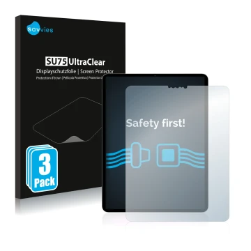 Vorderseite einer Produktverpackung mit dem Markenlogo Savvies. Daneben ist das Gerät Apple iPad Pro 11