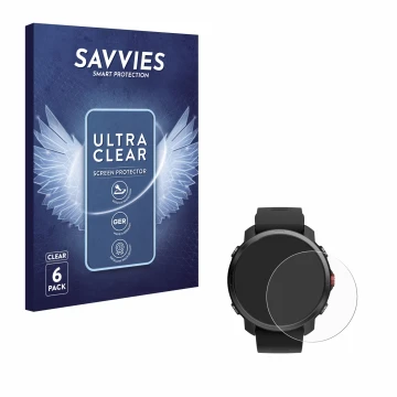 Vorderseite einer Produktverpackung mit dem Markenlogo Savvies. Daneben ist das Gerät Polar Grit X mit dem zugehörigen Display