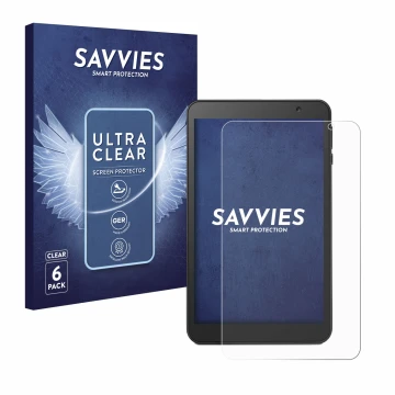 Vorderseite einer Produktverpackung mit dem Markenlogo Savvies. Daneben ist das Gerät Vankyo MatrixPad S8 mit dem zugehörigen 