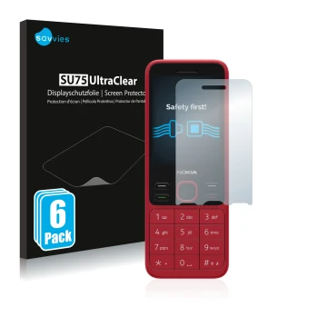 Vorderseite einer Produktverpackung mit dem Markenlogo Savvies. Daneben ist das Gerät Nokia 150 2020 mit dem zugehörigen Displ