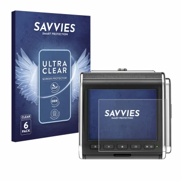 Vorderseite einer Produktverpackung mit dem Markenlogo Savvies. Daneben ist das Gerät Hasselblad CFV II-2 50C 907X mit dem zug