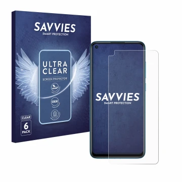 Vorderseite einer Produktverpackung mit dem Markenlogo Savvies. Daneben ist das Gerät Xiaomi Redmi Note 9 mit dem zugehörigen 
