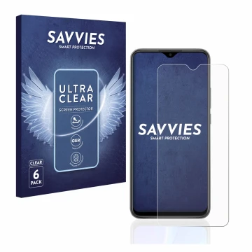 Vorderseite einer Produktverpackung mit dem Markenlogo Savvies. Daneben ist das Gerät Xiaomi Redmi 9 mit dem zugehörigen Displ