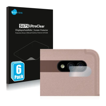 Vorderseite einer Produktverpackung mit dem Markenlogo Savvies. Daneben ist das Gerät Samsung Galaxy Tab S7 WiFi 2020 (NUR Kam