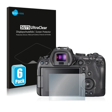 Vorderseite einer Produktverpackung mit dem Markenlogo Savvies. Daneben ist das Gerät Sony A7S III mit dem zugehörigen Display