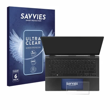 Vorderseite einer Produktverpackung mit dem Markenlogo Savvies. Daneben ist das Gerät ASUS ZenBook Flip 14 UX463FA (Touch Trac