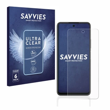 Vorderseite einer Produktverpackung mit dem Markenlogo Savvies. Daneben ist das Gerät Huawei P smart 2021 mit dem zugehörigen 
