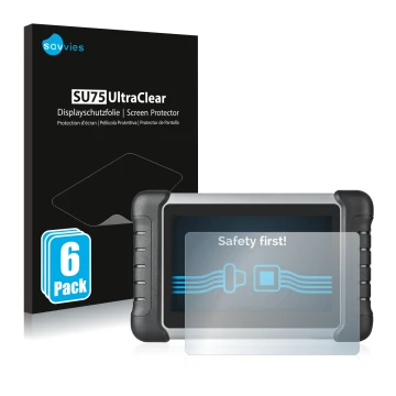 Vorderseite einer Produktverpackung mit dem Markenlogo Savvies. Daneben ist das Gerät Autel MaxiCOM MK808 mit dem zugehörigen 