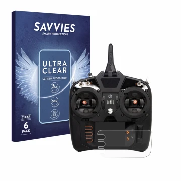 Vorderseite einer Produktverpackung mit dem Markenlogo Savvies. Daneben ist das Gerät Spektrum NX8 mit dem zugehörigen Display