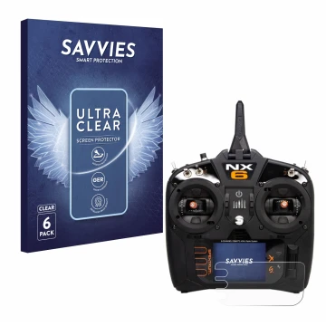 Vorderseite einer Produktverpackung mit dem Markenlogo Savvies. Daneben ist das Gerät Spektrum NX10 mit dem zugehörigen Displa
