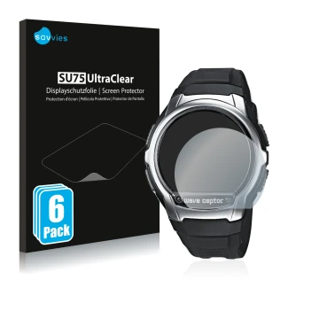 Vorderseite einer Produktverpackung mit dem Markenlogo Savvies. Daneben ist das Gerät Casio Wave Ceptor WV-58 mit dem zugehöri