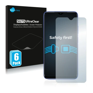 Vorderseite einer Produktverpackung mit dem Markenlogo Savvies. Daneben ist das Gerät Xiaomi Redmi 9T mit dem zugehörigen Disp