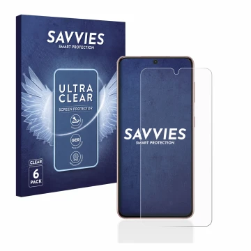 Vorderseite einer Produktverpackung mit dem Markenlogo Savvies. Daneben ist das Gerät Samsung Galaxy S21 mit dem zugehörigen D