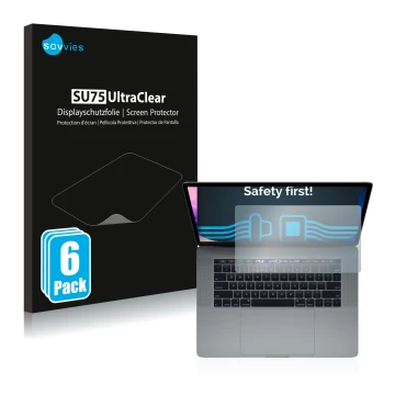 Vorderseite einer Produktverpackung mit dem Markenlogo Savvies. Daneben ist das Gerät Apple MacBook Pro 15