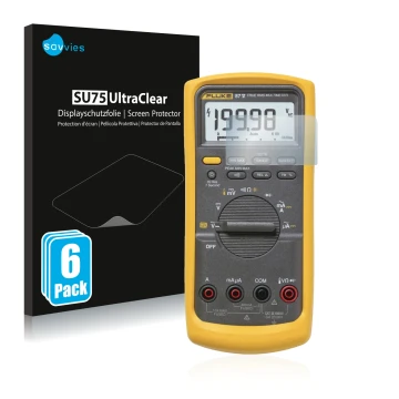 Vorderseite einer Produktverpackung mit dem Markenlogo Savvies. Daneben ist das Gerät Fluke 87v mit dem zugehörigen Displaysch