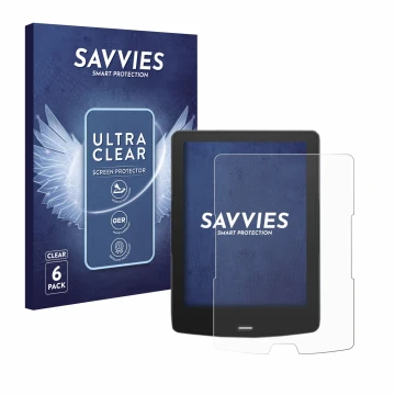 Vorderseite einer Produktverpackung mit dem Markenlogo Savvies. Daneben ist das Gerät inkBOOK Calypso Plus mit dem zugehörigen