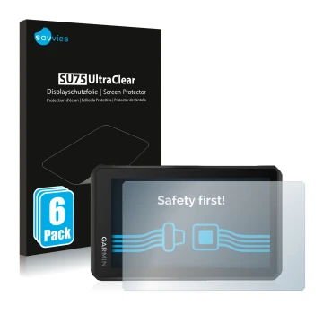 Vorderseite einer Produktverpackung mit dem Markenlogo Savvies. Daneben ist das Gerät Garmin Tread 5.5