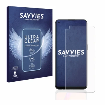 Vorderseite einer Produktverpackung mit dem Markenlogo Savvies. Daneben ist das Gerät Oppo A94 5G mit dem zugehörigen Displays