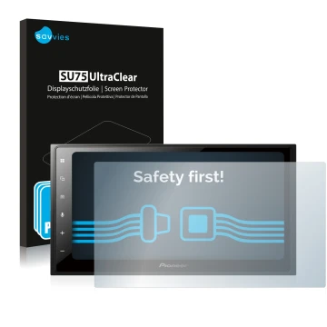 Vorderseite einer Produktverpackung mit dem Markenlogo Savvies. Daneben ist das Gerät Pioneer SPH-DA250DAB mit dem zugehörigen