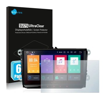 Vorderseite einer Produktverpackung mit dem Markenlogo Savvies. Daneben ist das Gerät Xtrons PBE90MTVL mit dem zugehörigen Dis