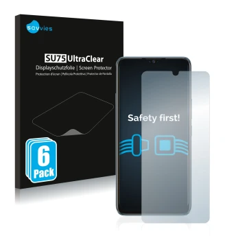 Vorderseite einer Produktverpackung mit dem Markenlogo Savvies. Daneben ist das Gerät Vivo Y70 mit dem zugehörigen Displayschu