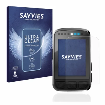 Vorderseite einer Produktverpackung mit dem Markenlogo Savvies. Daneben ist das Gerät Wahoo Elemnt Bolt V2 GPS mit dem zugehör