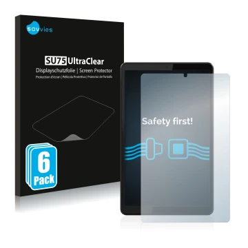 Vorderseite einer Produktverpackung mit dem Markenlogo Savvies. Daneben ist das Gerät Lenovo Tab M8 (3. Gen.) mit dem zugehöri