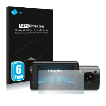 Vorderseite einer Produktverpackung mit dem Markenlogo Savvies. Daneben ist das Gerät Vantrue N4 mit dem zugehörigen Displaysc