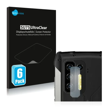 Vorderseite einer Produktverpackung mit dem Markenlogo Savvies. Daneben ist das Gerät Ulefone Power Armor 13 (NUR Kameraschutz