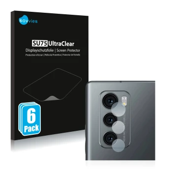 Vorderseite einer Produktverpackung mit dem Markenlogo Savvies. Daneben ist das Gerät LG Wing (NUR Kameraschutz) mit dem zugeh