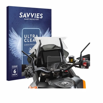 Vorderseite einer Produktverpackung mit dem Markenlogo Savvies. Daneben ist das Gerät KTM 1290 Super Adventure S 2021 TFT 7