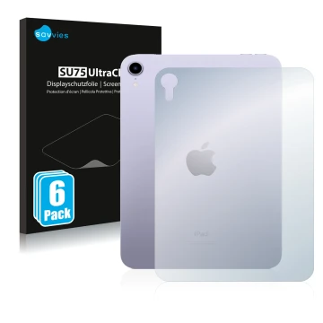 Vorderseite einer Produktverpackung mit dem Markenlogo Savvies. Daneben ist das Gerät Apple iPad Mini 6 WiFi 2021 (Rückseite, 
