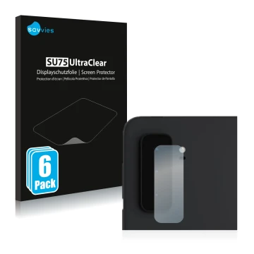 Vorderseite einer Produktverpackung mit dem Markenlogo Savvies. Daneben ist das Gerät Microsoft Surface Duo 2 (NUR Kameraschut