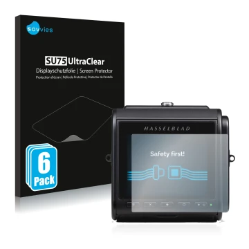 Vorderseite einer Produktverpackung mit dem Markenlogo Savvies. Daneben ist das Gerät Hasselblad 907X 50C mit dem zugehörigen 