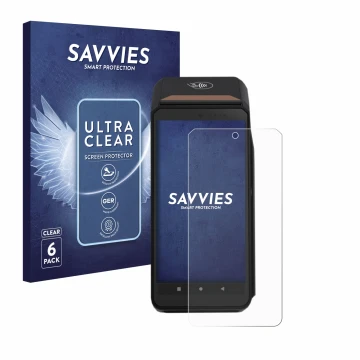 Vorderseite einer Produktverpackung mit dem Markenlogo Savvies. Daneben ist das Gerät ingenico Axium DX8000 mit dem zugehörige