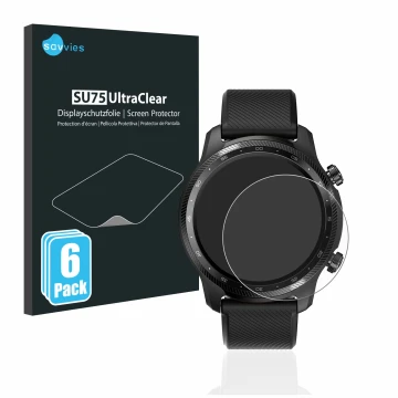 Vorderseite einer Produktverpackung mit dem Markenlogo Savvies. Daneben ist das Gerät Mobvoi Ticwatch Pro 3 Ultra GPS mit dem 